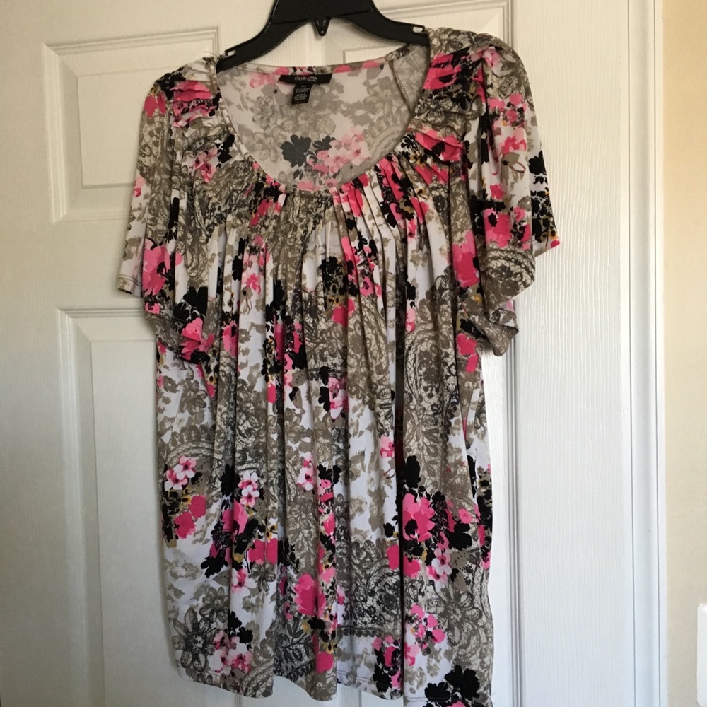 Style & Co Black/Pink pleated trim shirt -3X